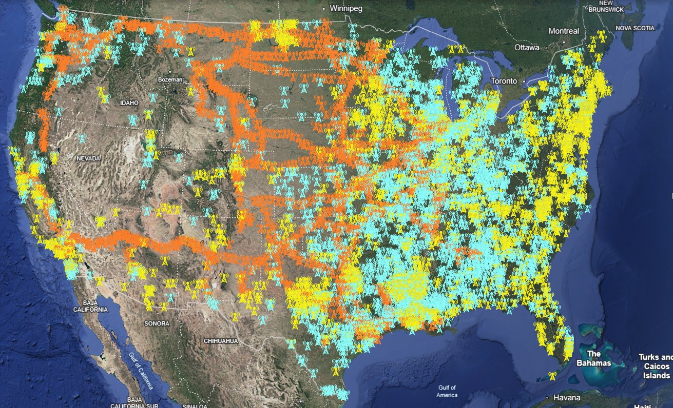 Combined Symphony Towers and Harmoni Towers coverage map across the United States